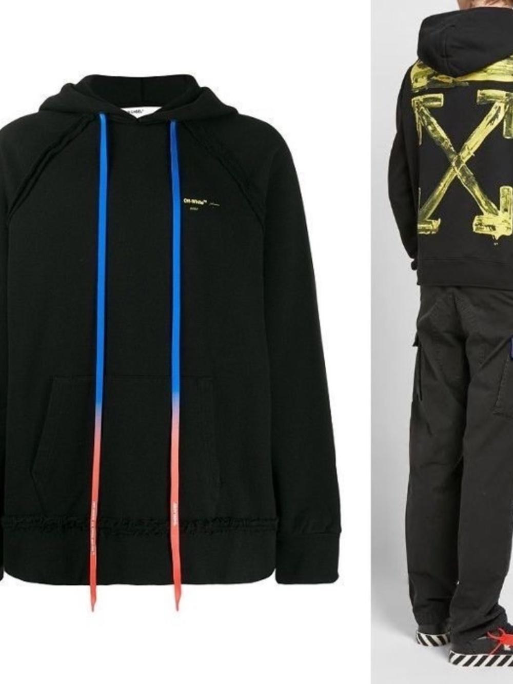Off White Acrylic Arrows oversized cotton Hoodie black yellow LARGE men
